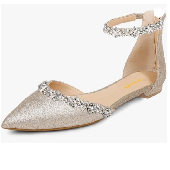 XYD Light Gold-glitter Pointed Toe D'Orsay Wedding Sandals Sparkly Shoes - Picture 1 of 8